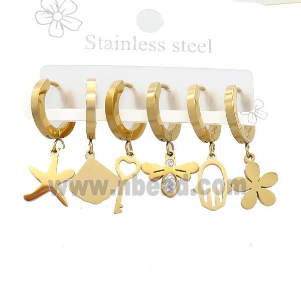 Stainless Steel Earrings Mixed Shapes Gold Plated