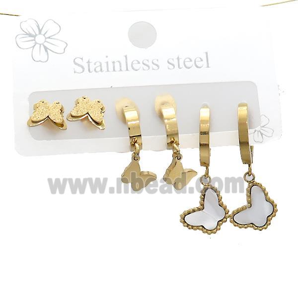 Stainless Steel Earrings Butterfly Gold Plated