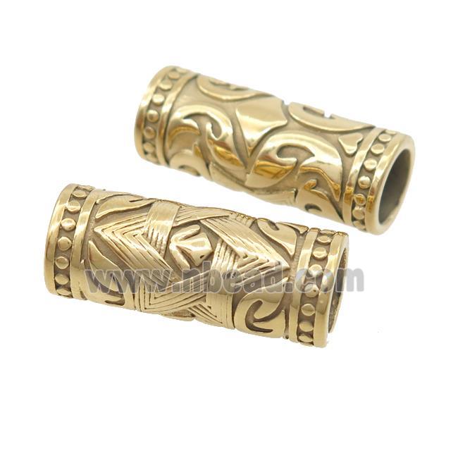 Stainless Steel Column Beads Large Hole Tube Gold Plated