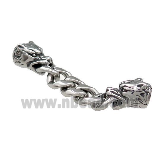 Stainless Steel CordEnd Wolf Antique Silver