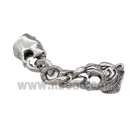 Stainless Steel Cord End Tiger Antique Silver