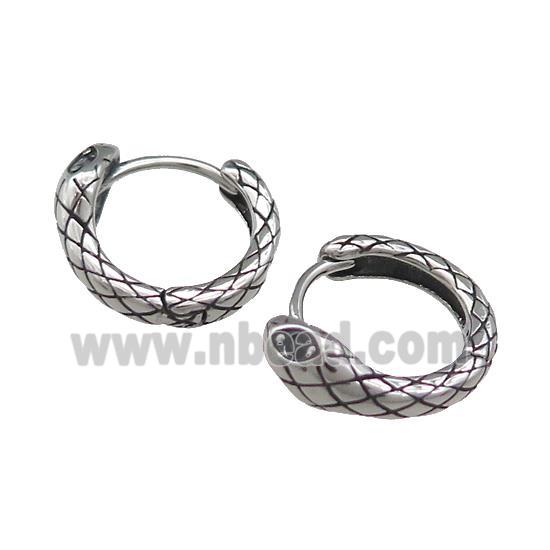 Stainless Steel Hoop Earrings Pave Rhinestone Snake Antique Silver