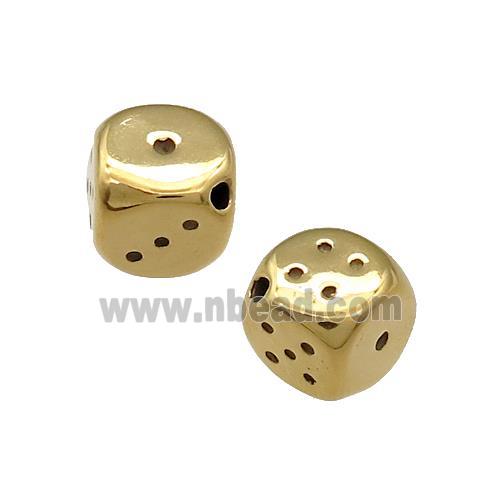 Stainless Steel Dice Beads Gold Plated Cube