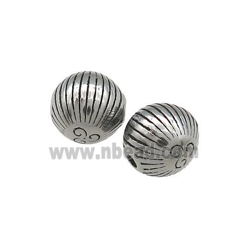 Stainless Steel Beads Round Antique Silver