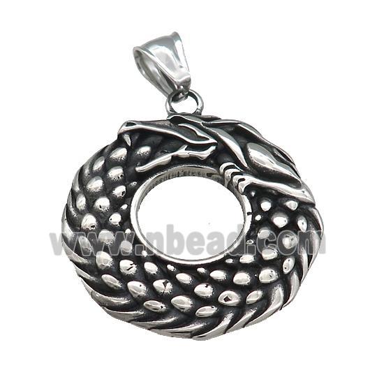 Stainless Steel Pendants Viking Dragons Circle Antique Silver