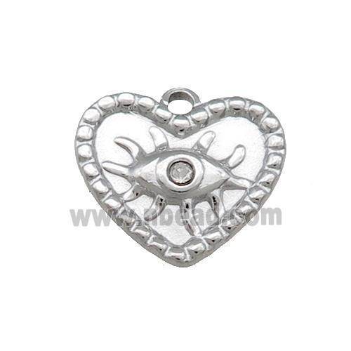 Raw Stainless Steel Heart Pendant With Evil Eye Pave Rhonestone