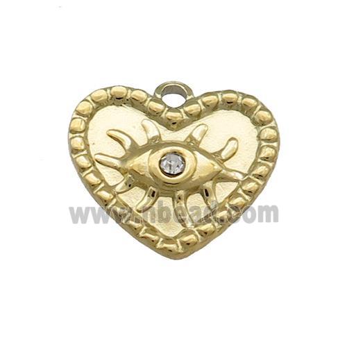 Stainless Steel Heart Pendant With Evil Eye Pave Rhinestone Gold Plated