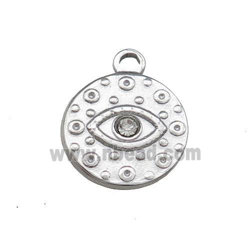 Raw Stainless Steel Circle Pendants With Evil Eye Pave Rhinestone