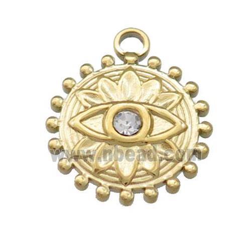 Stainless Steel Circle Pendants With Evil Eye Pave Rhinestone Gold Plated