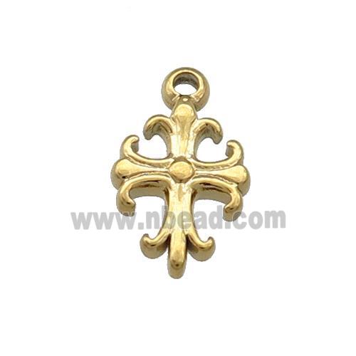 Stainless Steel Cross Pendant Fleur de Lis Gold Plated