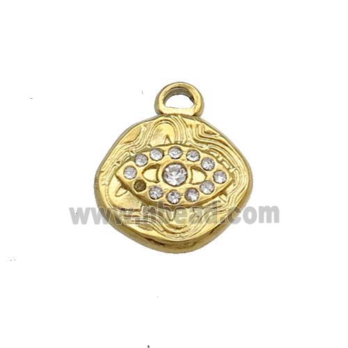 Stainless Steel Eye Charms Pendant Pave Rhinestone Gold Plated