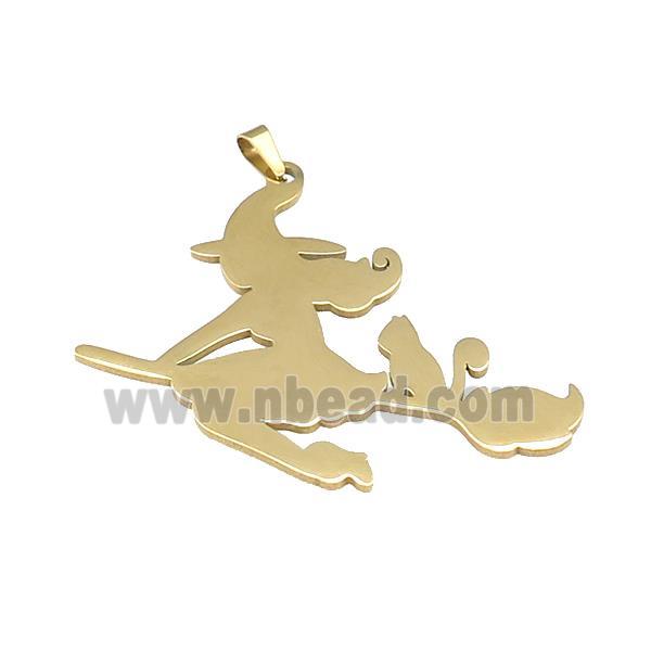 Stainless Steel Witch Charms Pendant Halloween Broom Cat Gold Plated