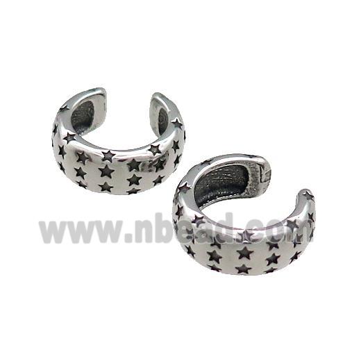 Stainless Steel Clip Earrings Cuff Star Antique Silver
