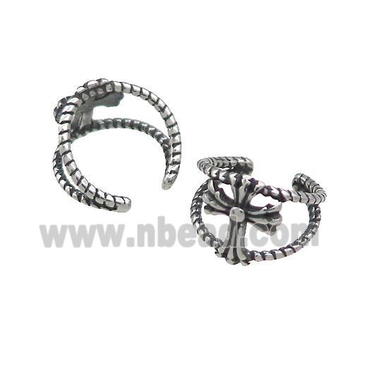 Stainless Steel Clip Earrings Cross ntique Silver