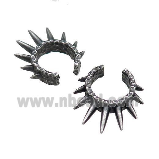 Stainless Steel Clip Earrings Spike Antique Silver