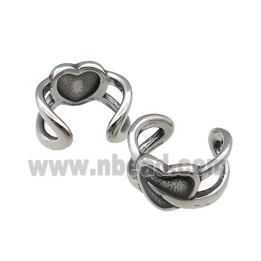 Stainless Steel Clip Earrings Heart Antique Silver
