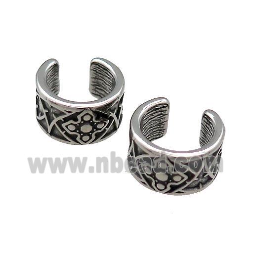 Stainless Steel Clip Earrings Antique Silver
