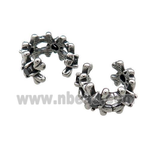Stainless Steel Clip Earrings Pave Rhinestone Antique Silver