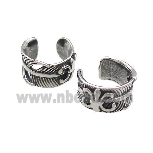 Stainless Steel Clip Earrings Fleur De Lis Antique Silver