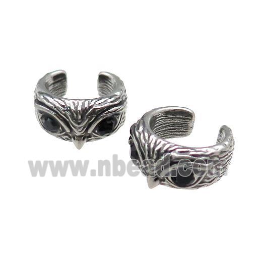 Stainless Steel Clip Earrings Pave Rhinestone Eagle Antique Silver