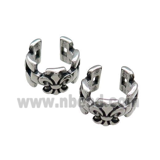 Stainless Steel Clip Earrings Fleur De Lis Antique Silver