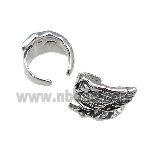 Stainless Steel Clip Earrings Angel Wings Antique Silver