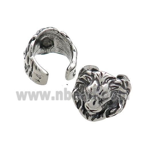Stainless Steel Clip Earrings Lion Antique Silver