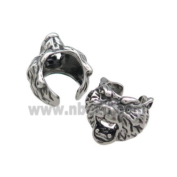 Stainless Steel Clip Earrings Tiger Antique Silver