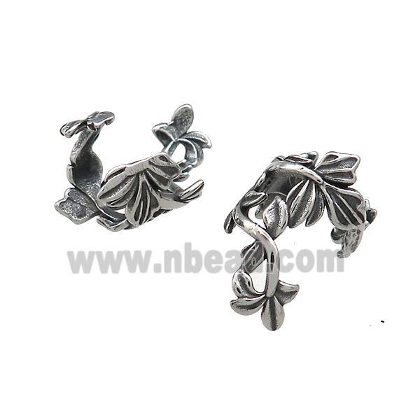 Stainless Steel Clip Earrings Leaf Antique Silver