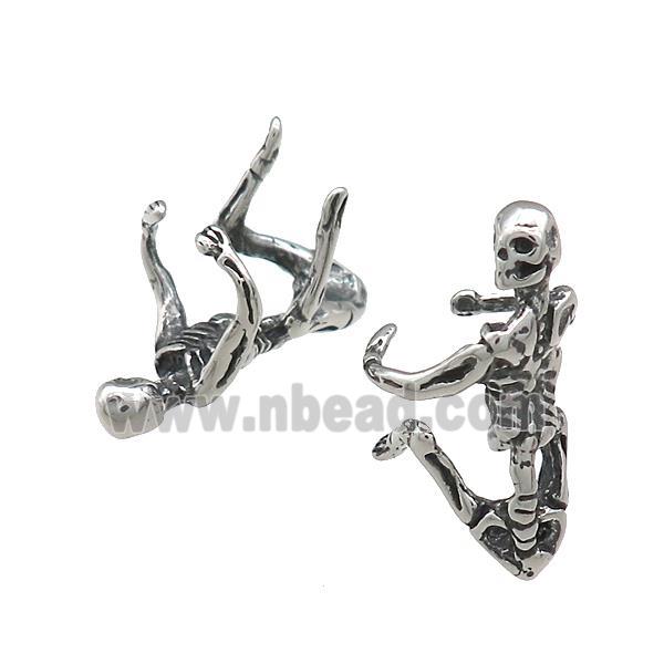 Stainless Steel Clip Earrings Skull Halloween Antique Silver