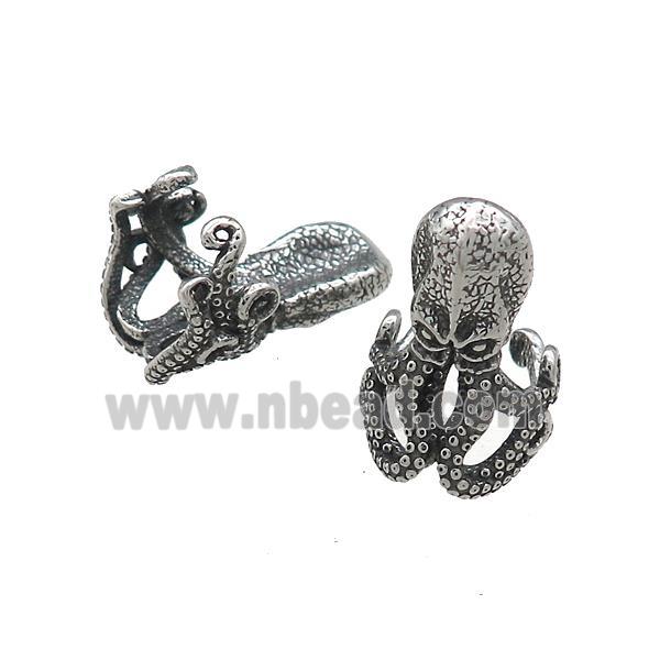 Stainless Steel Clip Earrings Octopus Antique Silver