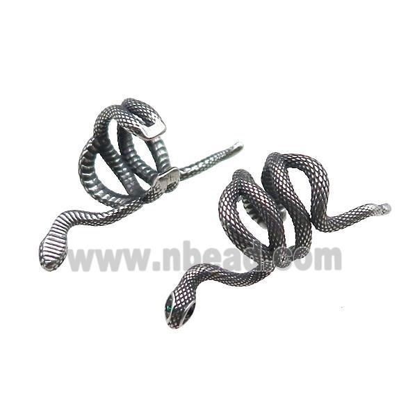 Stainless Steel Clip Earrings Snake Antique Silver