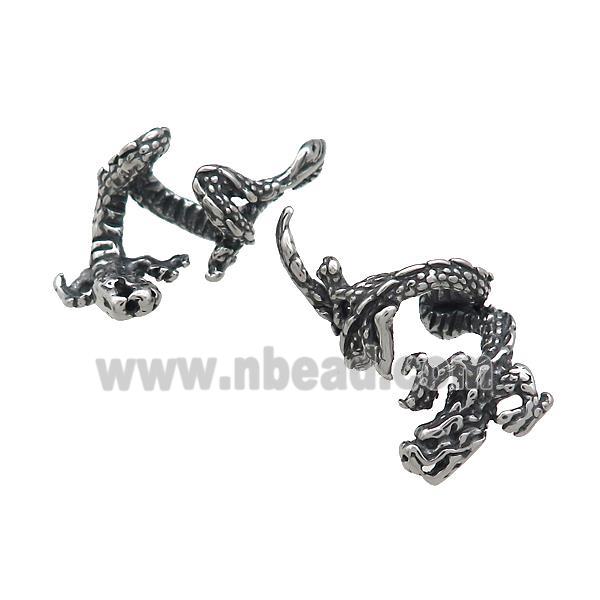 Stainless Steel Clip Earrings Dragon Antique Silver
