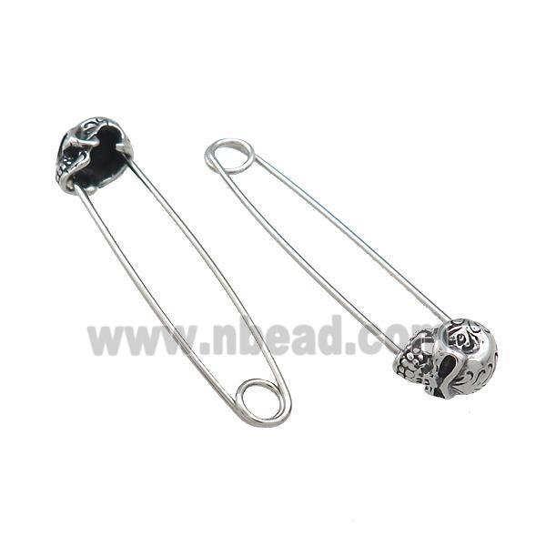 Stainless Steel Safety Pins Skull Antique Silver