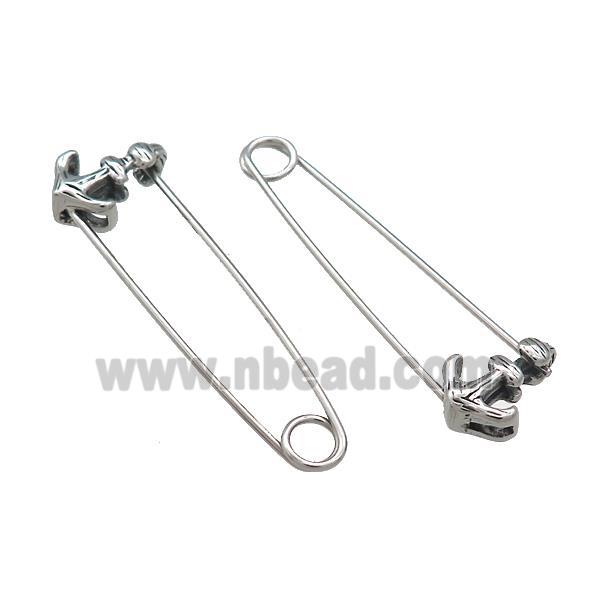 Stainless Steel Safety Pins Anchor Antique Silver