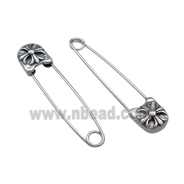 Stainless Steel Safety Pins Fleur De Lis Antique Silver