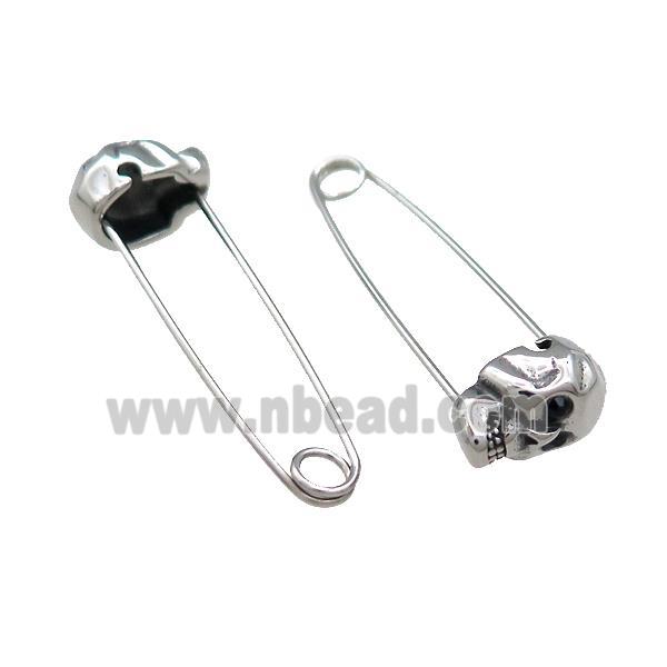 Stainless Steel Safety Pins Skull Antique Silver