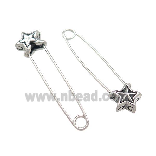 Stainless Steel Safety Pins Star Antique Silver