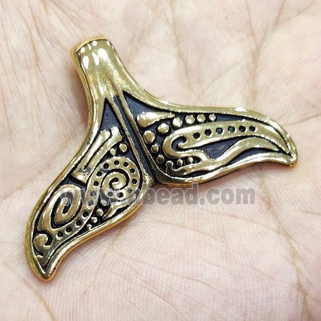 Stainless Steel Pendant Shark-tail Antique Gold