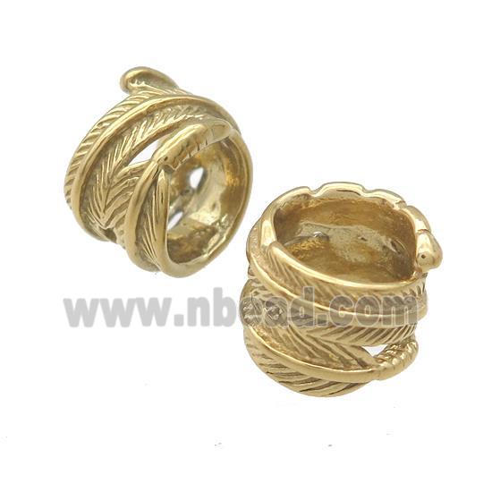 Stainless Steel Beads Feather Large Hole Gold Plated