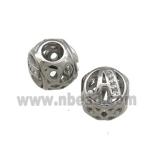 Raw Titanium Steel Round Beads Letter-A Large Hole Hollow