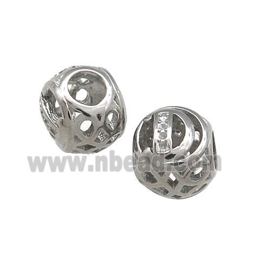 Raw Titanium Steel Round Beads Letter-D Large Hole Hollow