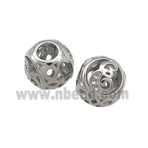 Raw Titanium Steel Round Beads Letter-E Large Hole Hollow