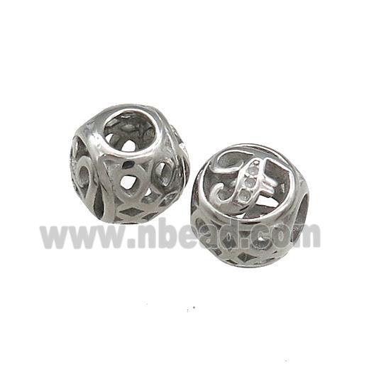 Raw Titanium Steel Round Beads Letter-F Large Hole Hollow