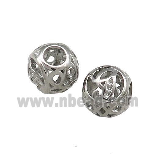 Raw Titanium Steel Round Beads Letter-G Large Hole Hollow