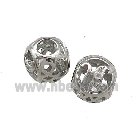 Raw Titanium Steel Round Beads Letter-H Large Hole Hollow