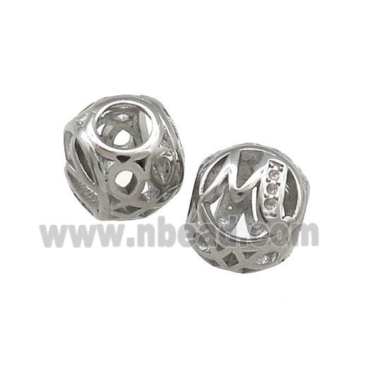 Raw Titanium Steel Round Beads Letter-M Large Hole Hollow