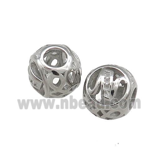 Raw Titanium Steel Round Beads Letter-N Large Hole Hollow
