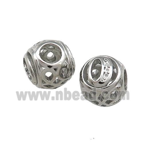 Raw Titanium Steel Round Beads Letter-O Large Hole Hollow