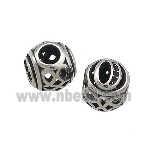 Titanium Steel Round Beads Letter-O Large Hole Hollow Antique Silver